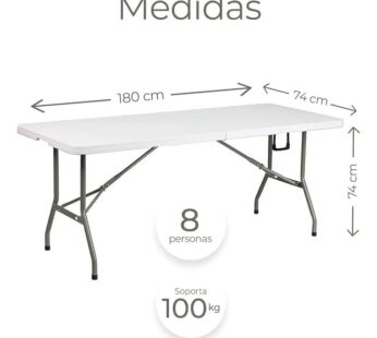 MESA PLEGABLE PLASTICO TIPO PORTAFOLIO 1.80M JARDIN